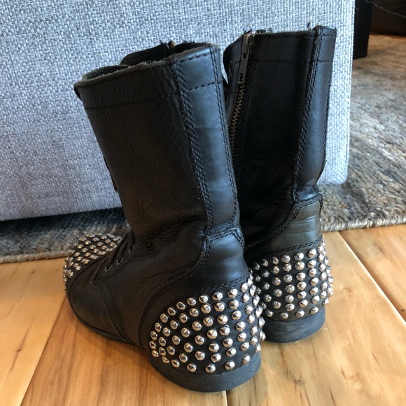 Steve Madden Genuine Leather Studded Combat Boots - Picture 4 of 5